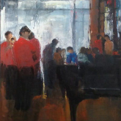 Musiciens en rouge 87x75peinture huile